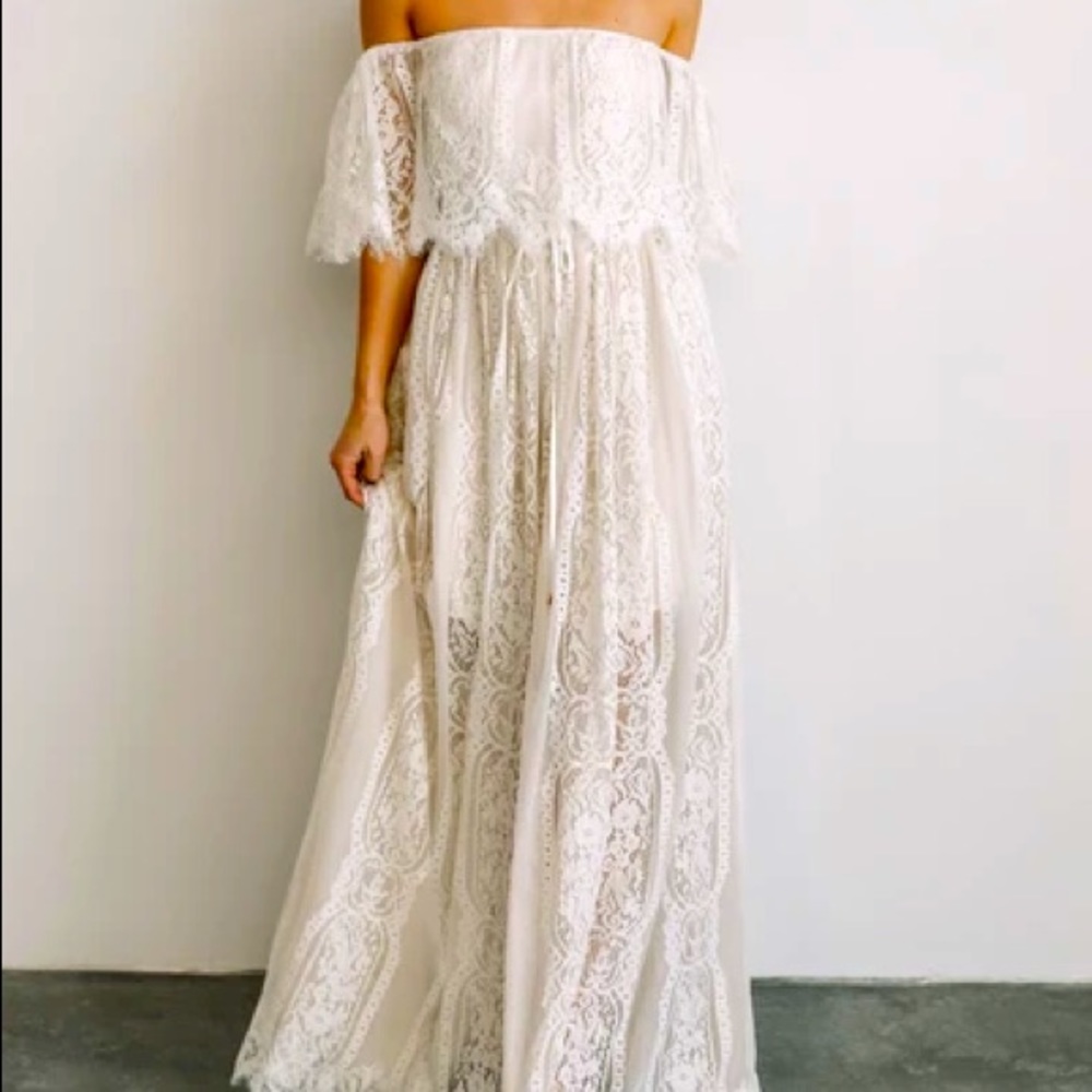 Lace Off White Off the Shoulder Maxi Dress